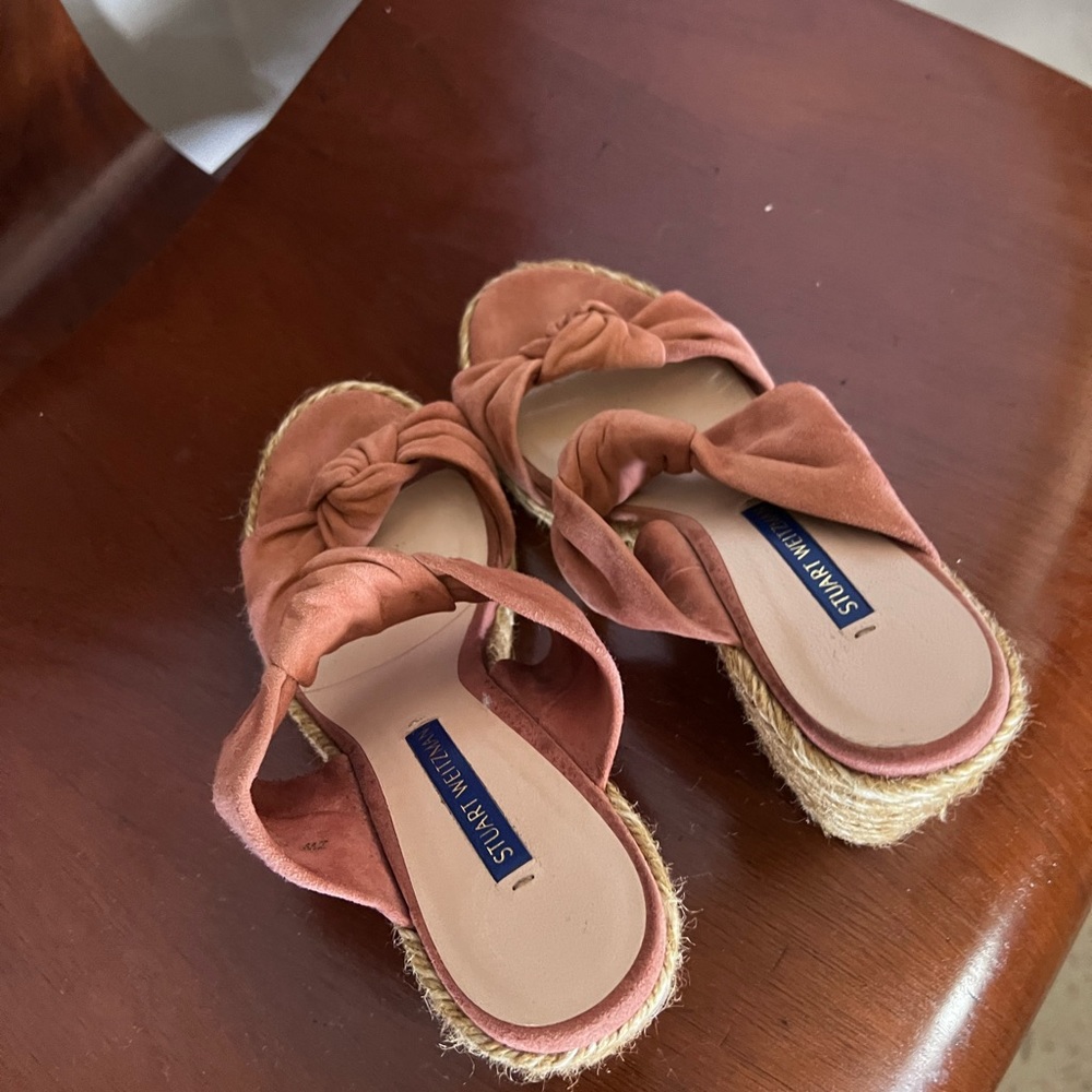 Stuart Weitzman Open Toe Suede Platform With Knot… - image 4